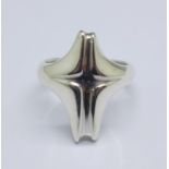 A Georg Jensen modernist silver ring with 1967 London import marks, number 129 in the shank, N/O