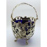 A Victorian silver and glass sugar casket, silver weight 351g, London 1854