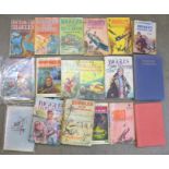 Eighteen Biggles books, hardbacks, two with dust jackets and paperbacks
