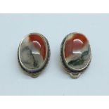 A pair of 1940's silver and moss agate earrings