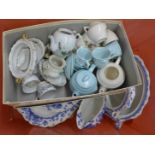 Royal Doulton Raby blue and white dinnerwares, a/f, a box of nursery china and four plates (two hand