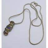 A Russian silver and enamel pendant on silver chain, 7.7g