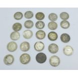 Pre-1920 silver 3d coins, 32g