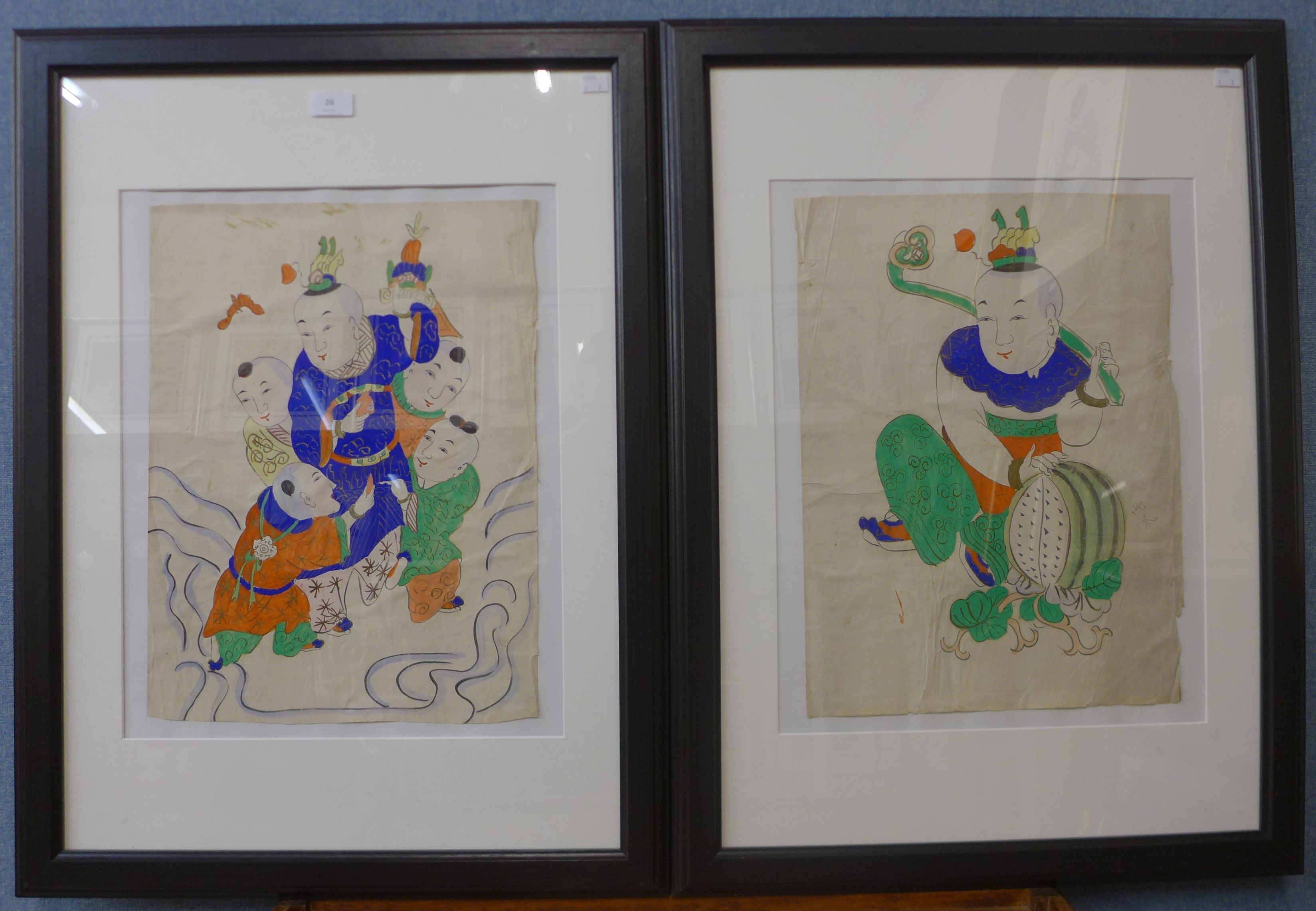 A pair of Chinese mixed media paintings on pith paper, 46 x 34cms, framed - Image 3 of 3