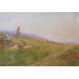 Arthur Stanley Wilkinson (1860-1930), landscape with shepherd and flock, watercolour, 32 x 49cms,