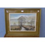 John Straw, rural landscape, gouache and watercolour, dated 1983, framed