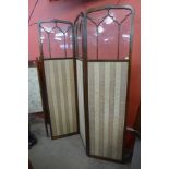 An Edward VII mahogany and linen panelled folding dressing screen