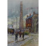 Michael Crawley, Winter, The Old Shot Tower, Derby, watercolour, 29 x 20cms, framed