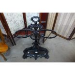 A Victorian painted cast iron stick stand, manner of Coalbrookdale