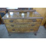 A 1930's burr walnut and parcel gilt chest of drawers