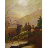 Ada White, Highland scene with a stag and deers, oil on canvas, dated 1900, 50 x 40cms, framed