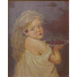 Amie White, portrait of a girl with cherries, oil on canvas, dated 1909, 50 x 40cms, framed