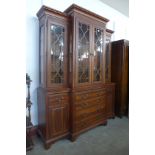 A George III style hardwood breakfront bookcase/display cabinet, 226cms h, 178cms w, 53cms d