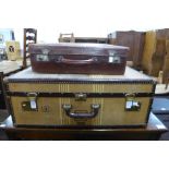 A vintage Pathfinder Imperial fitted suitcase and a brown leather case