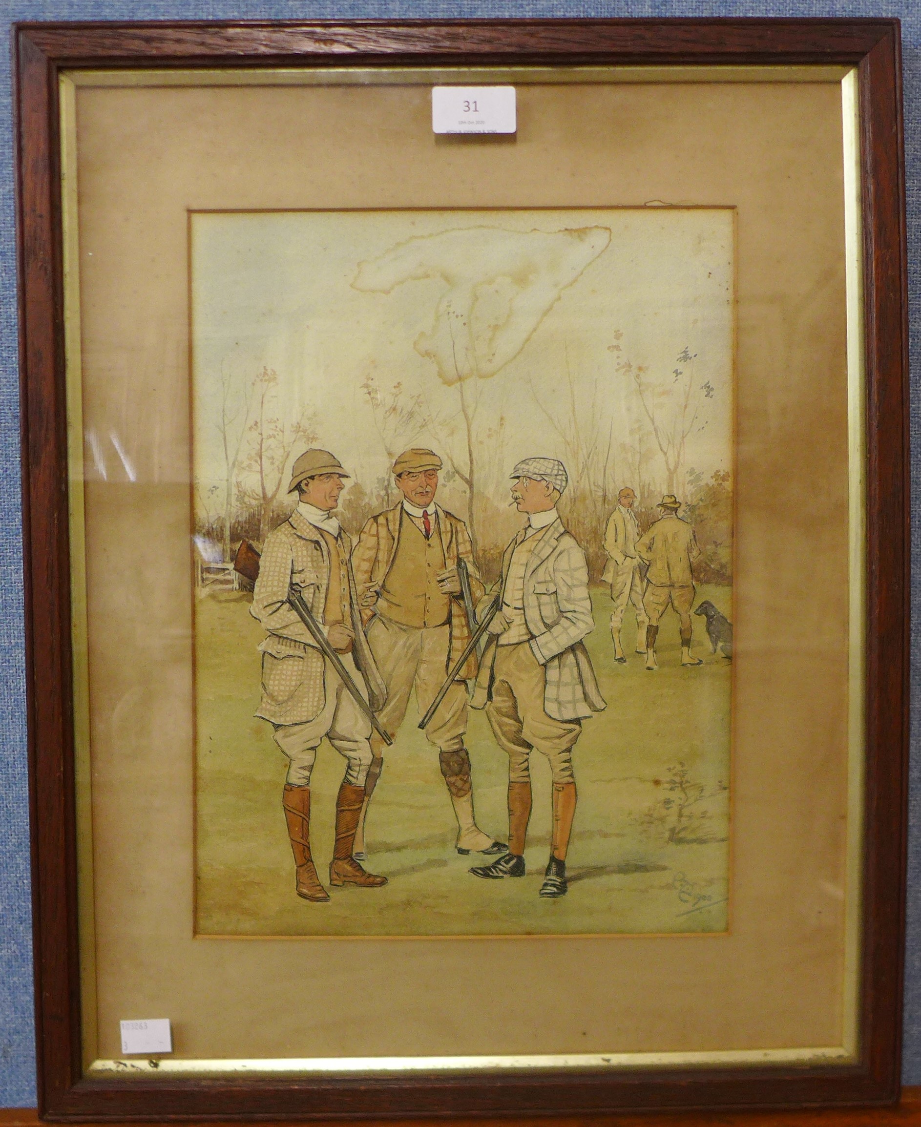 English School, The Shooting Party, watercolour, indistinctly signed and dated 1900, 34 x 25cm, - Image 2 of 2