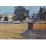 Michael Crawley, The Village Square, watercolour, 29 x 40cms, framed