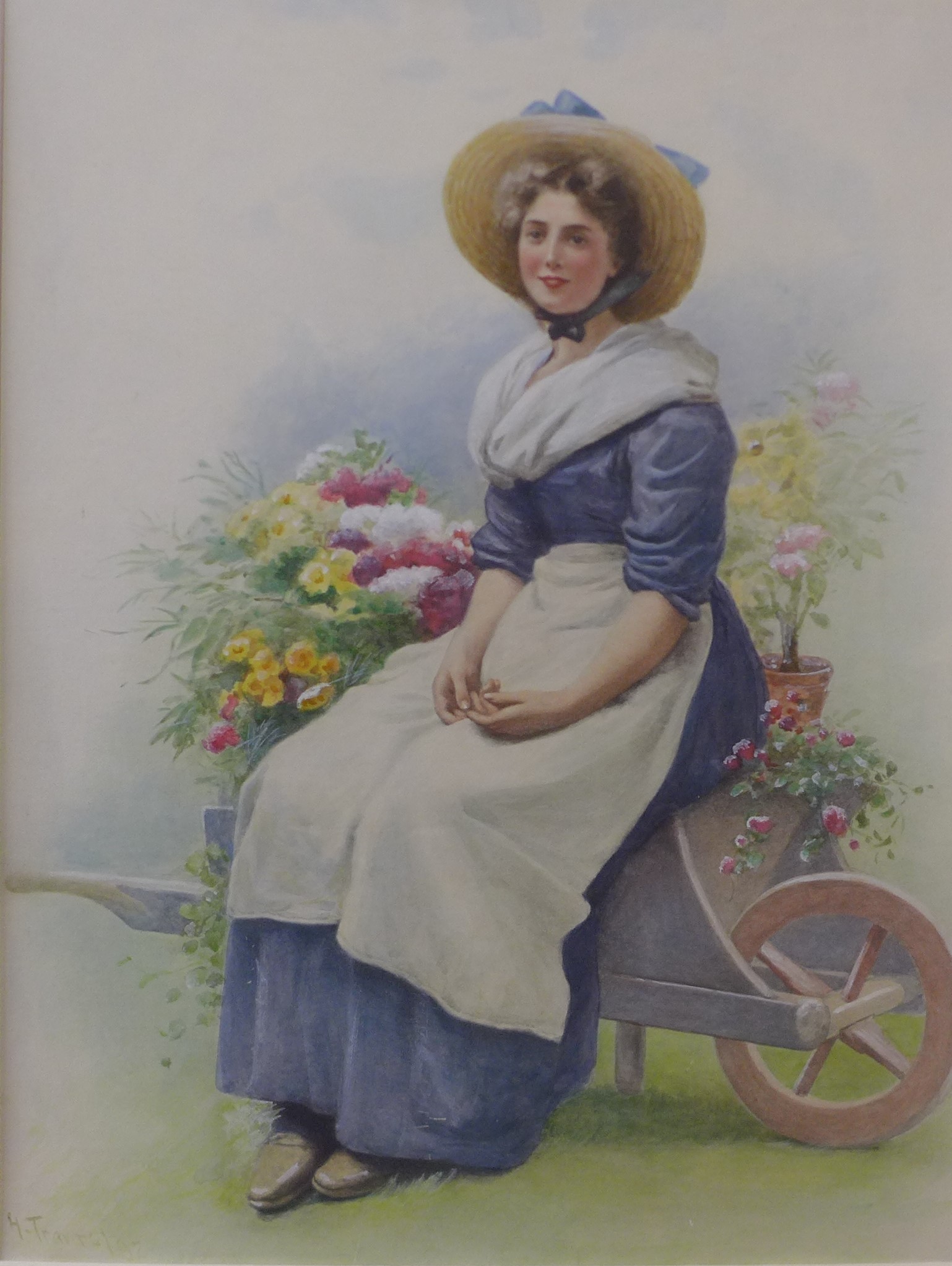 H. Travers, portrait of a flower seller girl, watercolour, dated 1897, 48 x 36cms, framed