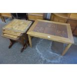 A Danish Gunnar N. Larsen Mobelfabrik light oak and tiled top coffee table and a teak and tiled