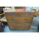 A Victorian teak and brass mounted military campaign chest of drawers, with Bramah locks, 97cms h,