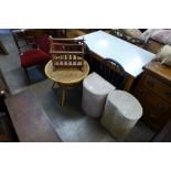 A bamboo occasional table, two cane linen boxes and a magazine rack