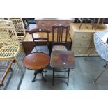 A mahogany folding occasional table, wine table and two chairs