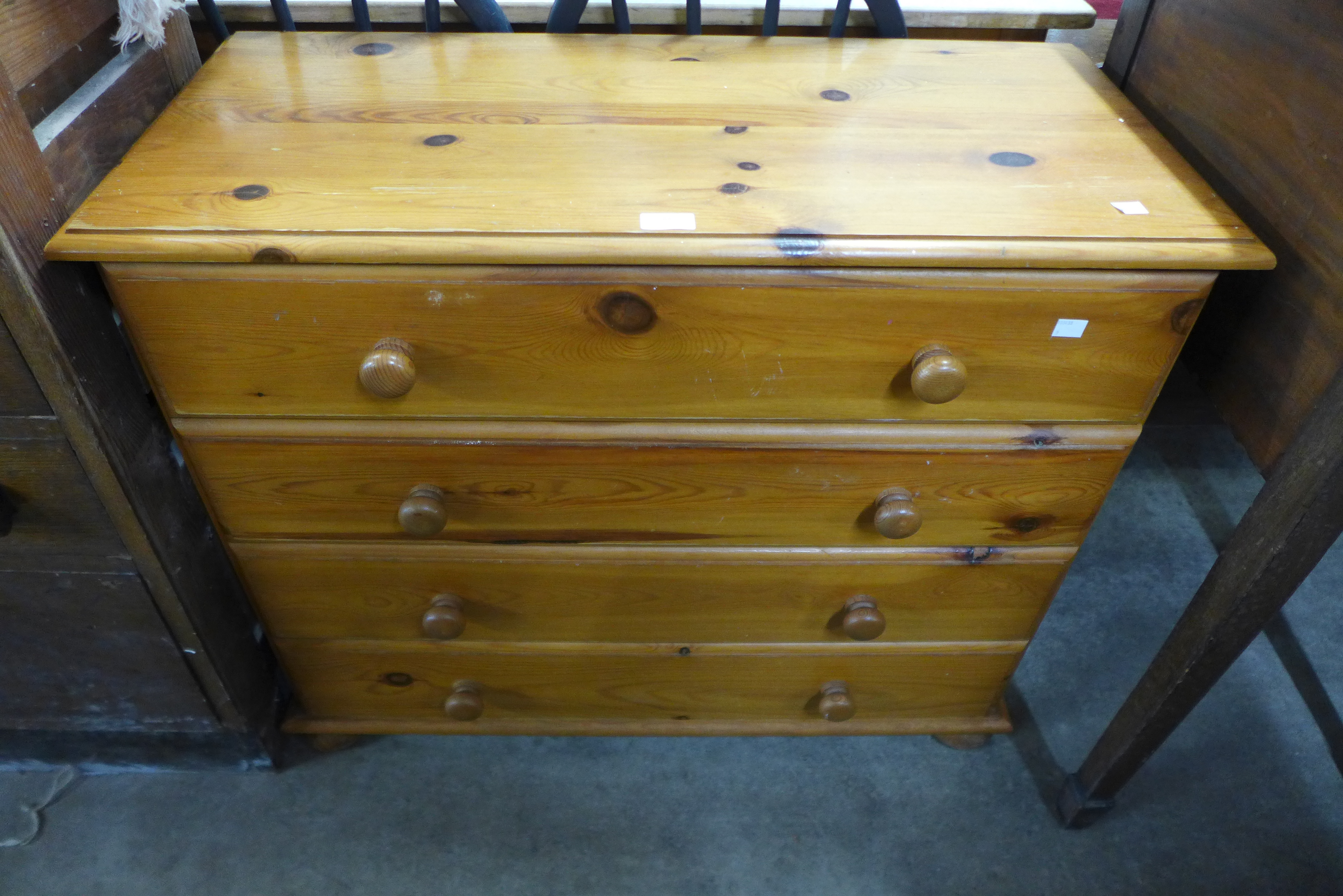 A pine chest of drawers