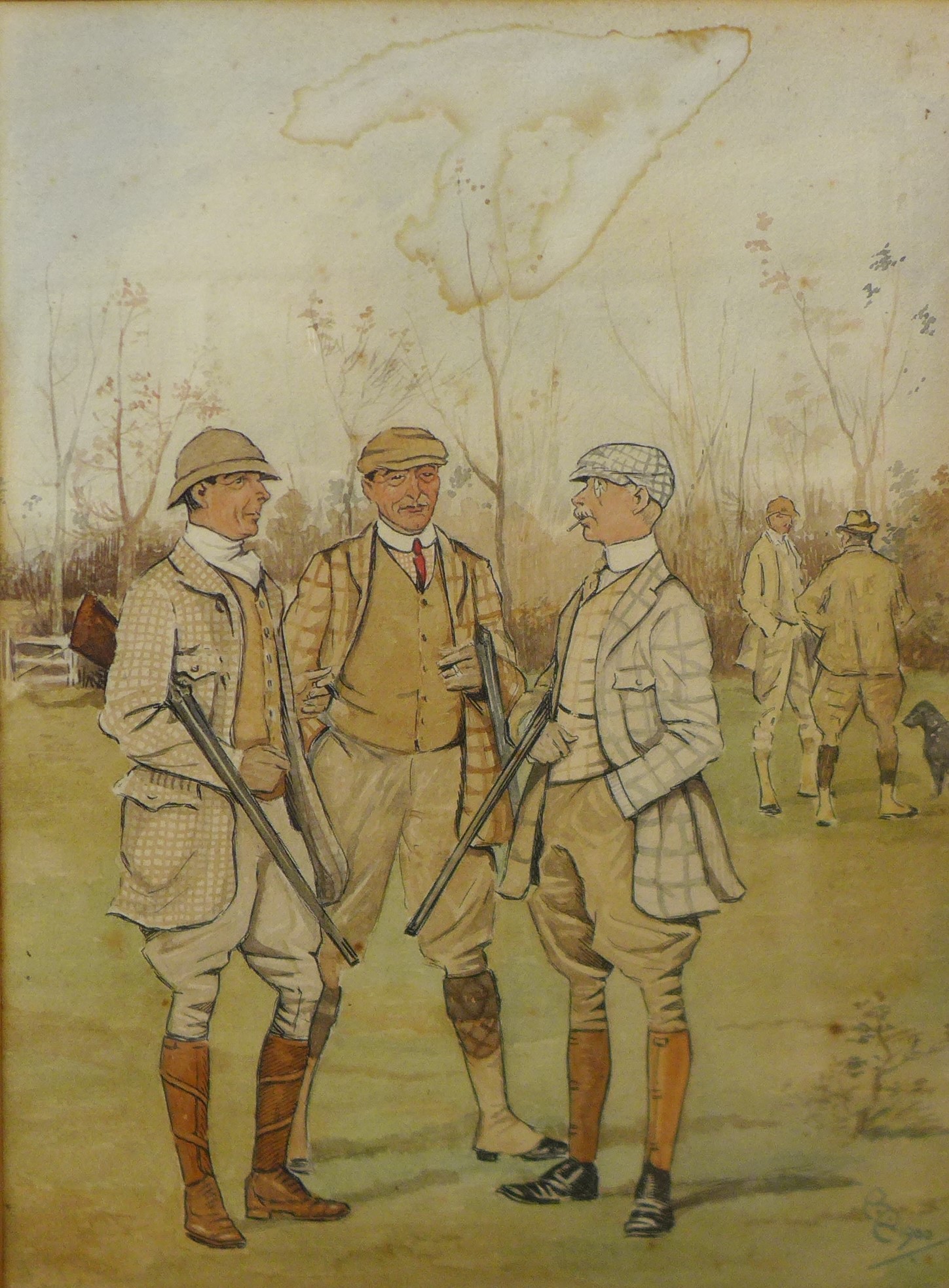 English School, The Shooting Party, watercolour, indistinctly signed and dated 1900, 34 x 25cm,