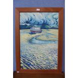 Jane Thompson, Cornwall beach scene, oil on panel, framed