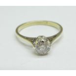 A 9ct gold and diamond ring, 2g, N, (54 points marked on the shank)