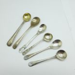 Six silver condiment spoons