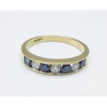 An 18ct gold, sapphire and diamond seven stone ring, 3.4g, O