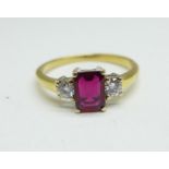 A yellow metal, diamond and ruby ring, 3.7g, S