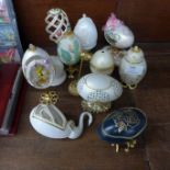 Eleven decorated goose eggs