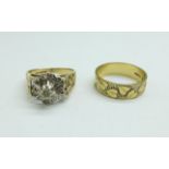 Two 9ct gold rings, a diamond engagement ring and a matching wedding band, 6.8g, M