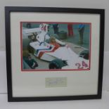 Motor racing autograph - James Hunt, framed display