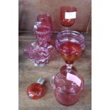 Cranberry glass including a silver topped perfume bottle