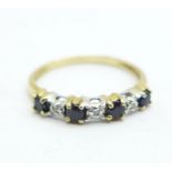 A 9ct gold, diamond and sapphire ring, 1.2g, K
