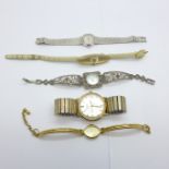 Two Rotary wristwatches, lady's and gentleman's, and three other watches, CK, Pulsar and Past Times,