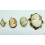 Four cameo brooches