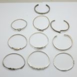 Ten silver bangles, 117g