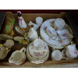 A collection of Derby Posies china, three Royal Doulton figures and four Hornsea vases