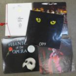 A Cats and Phantom of The Opera Musicals LP records, two programmes and a Julian Lloyd Webber LP