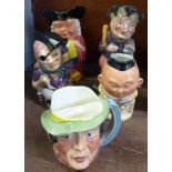 A Toby jug, a Kelsboro Ware character mug, a Shorter & Son Long John Silver jug, Melba ware Punch