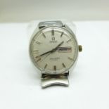 An Omega Cosmic Seamaster automatic day date wristwatch, case back bears inscription