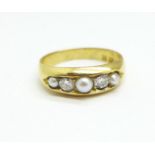 An 18ct gold, pearl and diamond ring, 3.5g, M