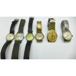 Six vintage gentleman's wristwatches including Seiko, Onsa, etc.