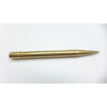 A hallmarked 9ct gold propelling pencil, with inscription, marked Mordan Everpoint, total weight