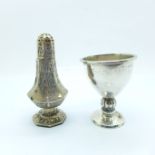 A Danish silver egg cup and an .830 silver pepperette, 80g