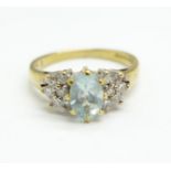 A 9ct gold, blue and white stone ring, 2g, J