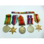 Five WWII medals including Africa Service Medal to 9773 E. Philp